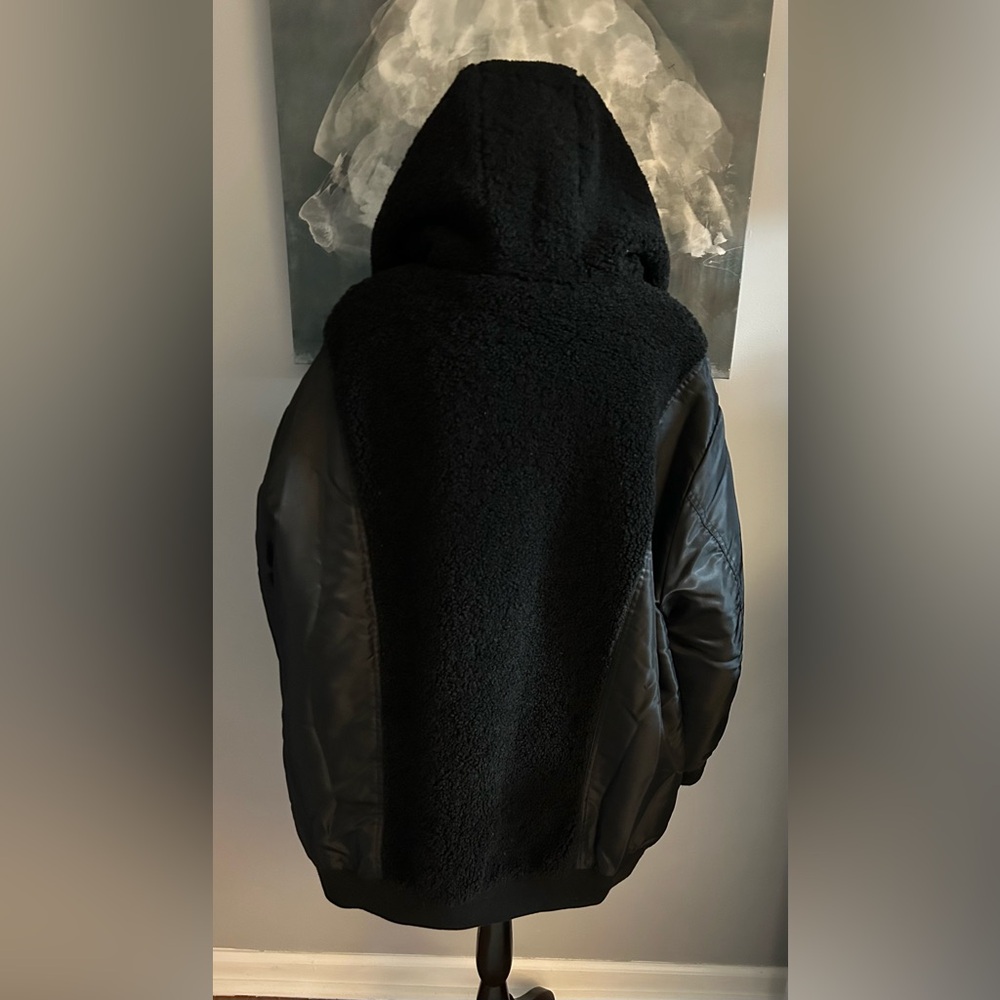 Oversized Fleece Patched Bomber Jacket ASOS Design Size XL/Size 14 GUC - Picture 7 of 9